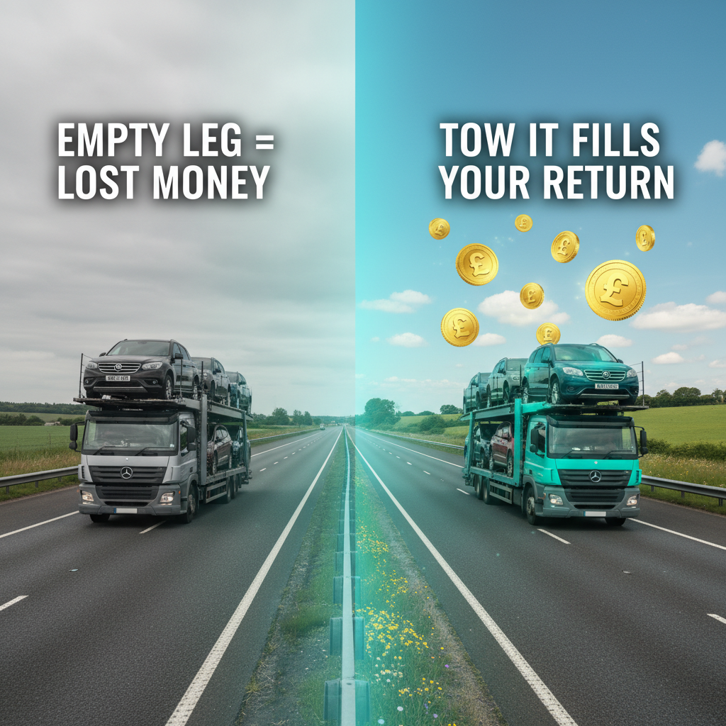 Comparison showing empty return journey vs profitable empty leg job with Tow It